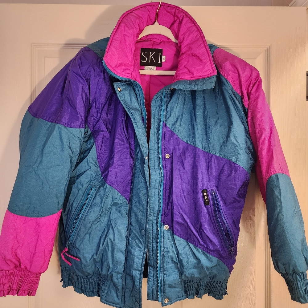 80s 90s Neon Colorblock Ski Jacket